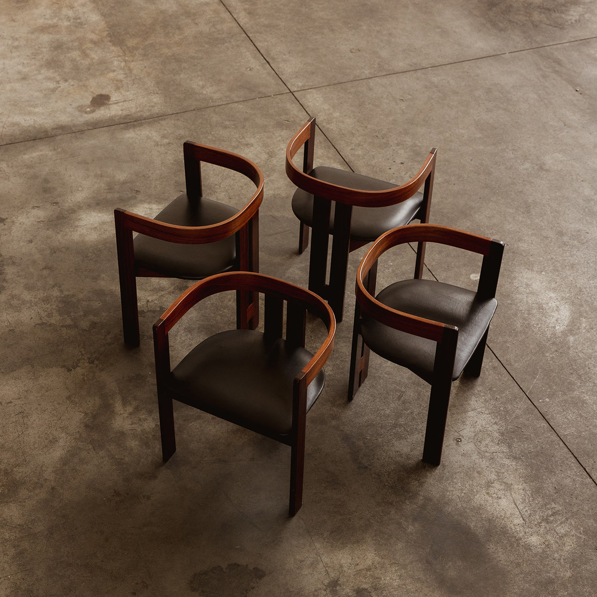 Tobia Scarpa "Pigreco" Dining Chairs for Gavina, Black Leather, 1960, Set of 6