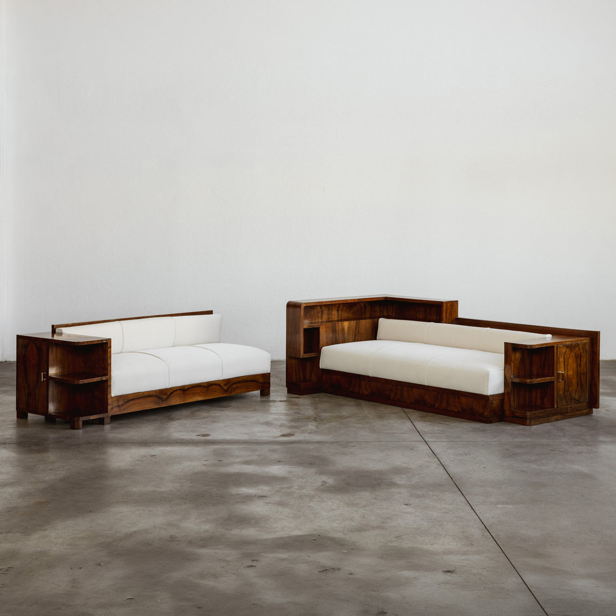 Italian Art Deco Sofas with Integrated Cabinets, 1930s, Set of 2