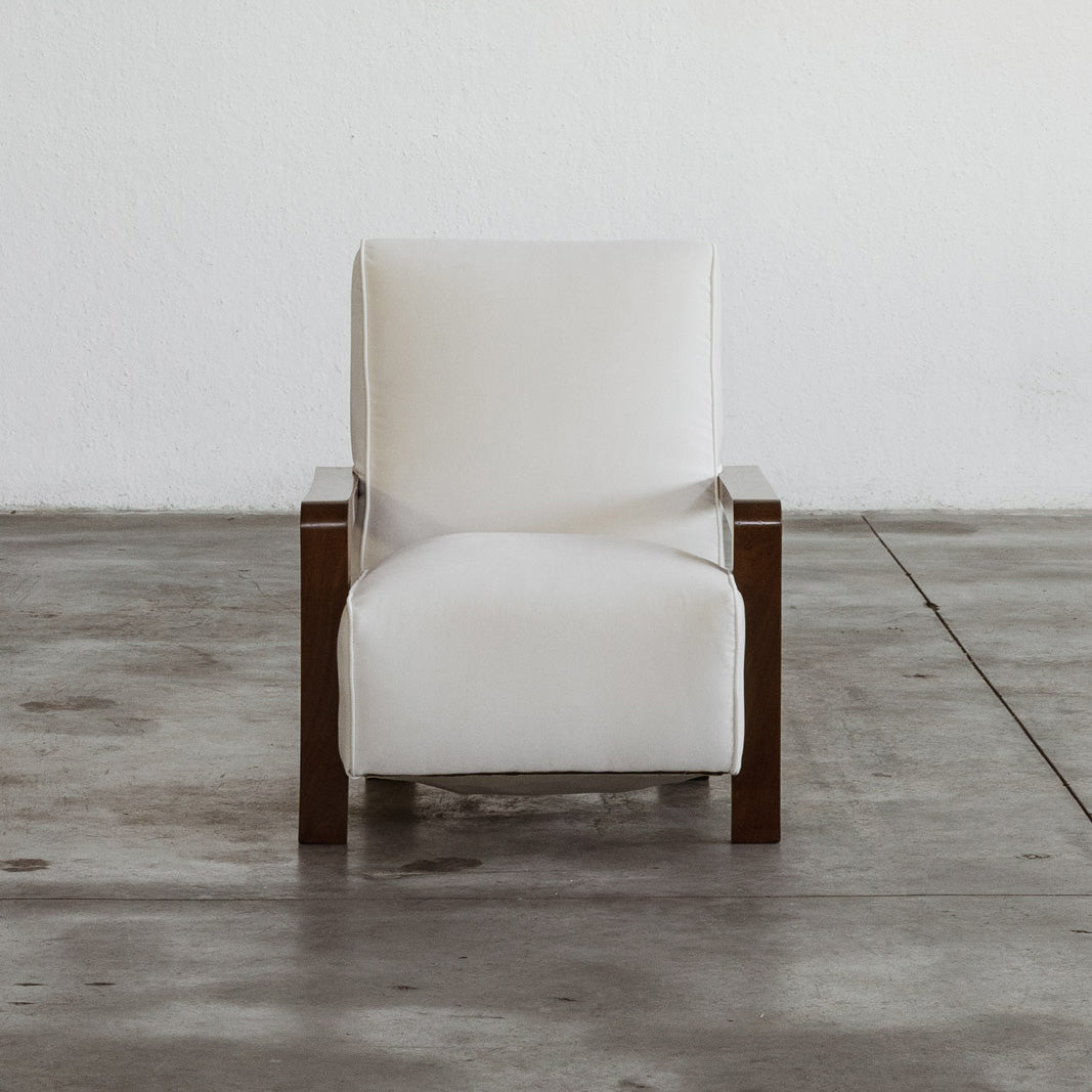 Italian Art Deco Armchair, White Velvet and Walnut, 1930s