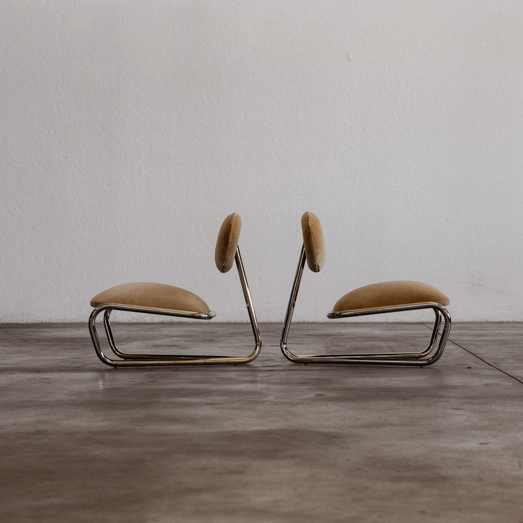 Modernist Lounge Chairs, Camel Velvet, 1970s, Set of 2