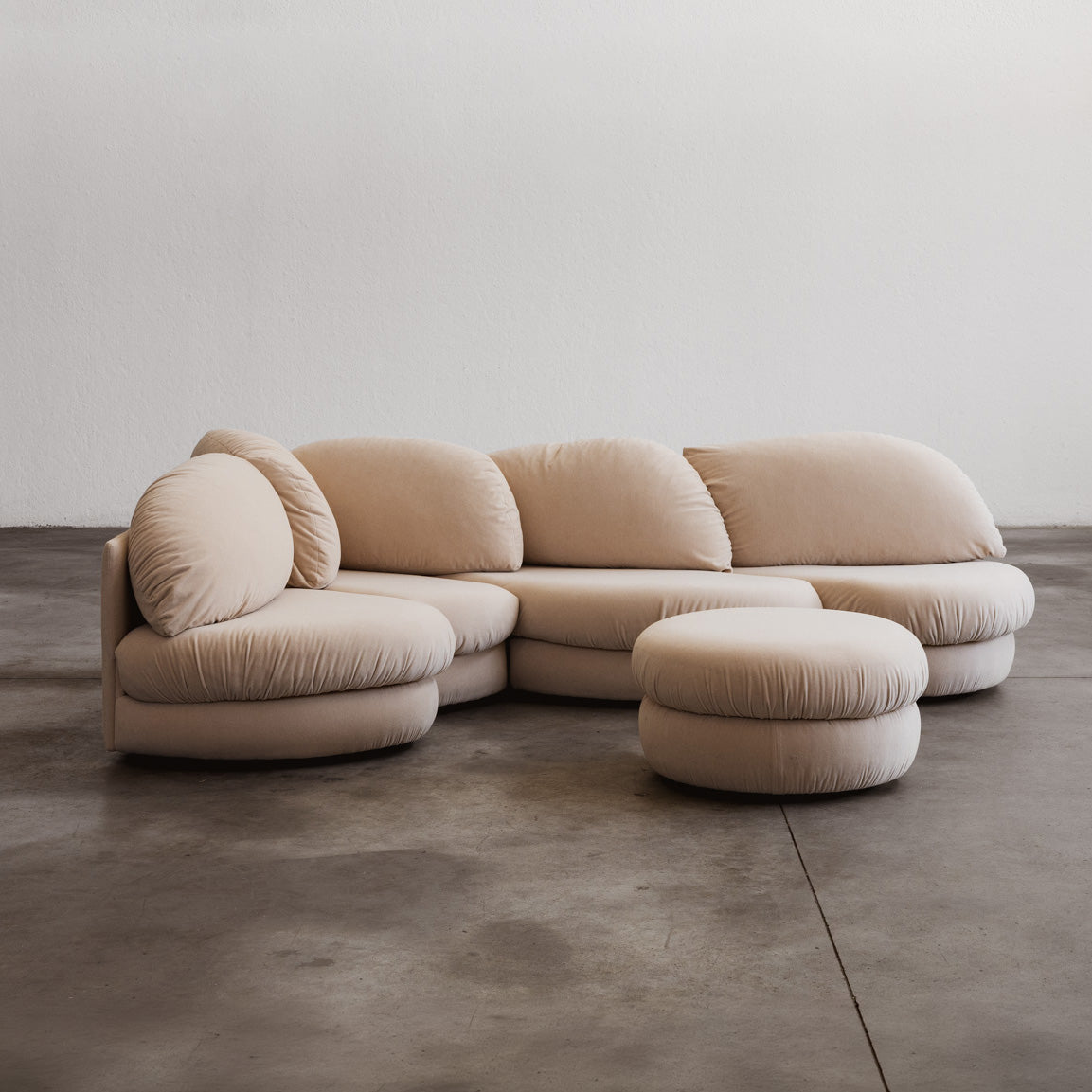 Hans Hopfer "Brioche" Sofa with Ottoman for Neue Wiener Werkstätte, 1970s