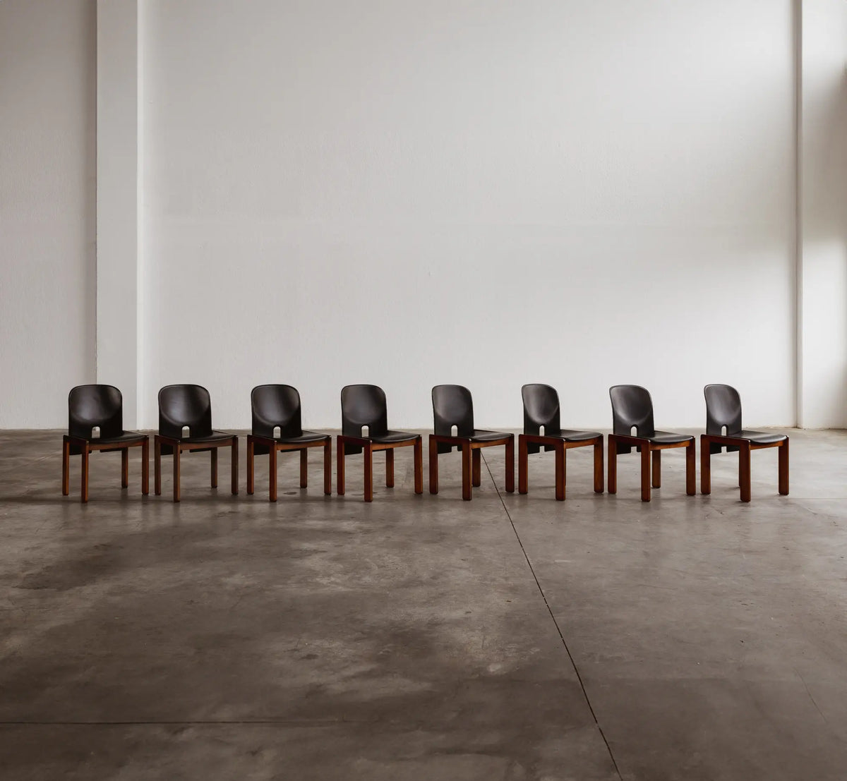 Afra & Tobia Scarpa "121" Dining Chairs for Cassina, black leather, 1965