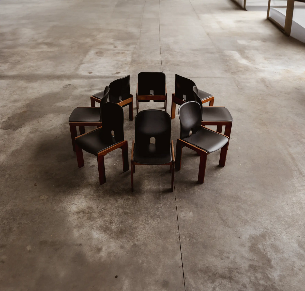 Afra & Tobia Scarpa "121" Dining Chairs for Cassina, black leather, 1965