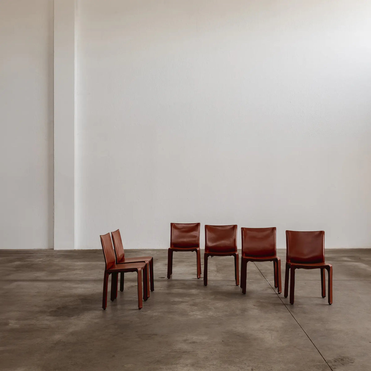 Mario Bellini "CAB 412" Dining Chairs for Cassina, China Red Leather, 1978