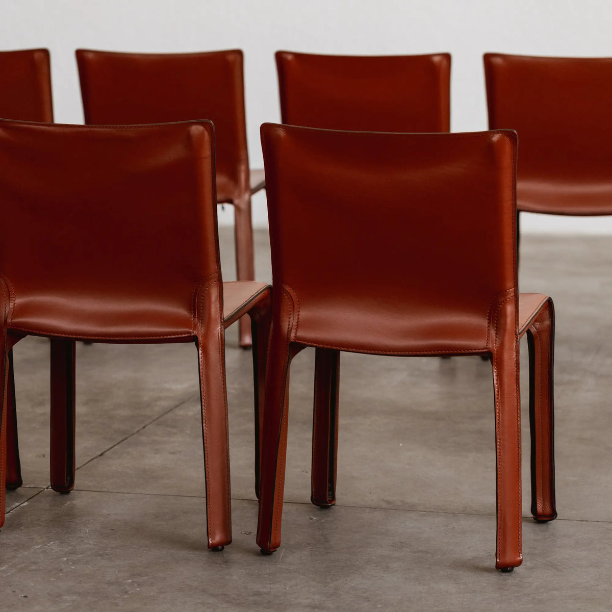 Mario Bellini "CAB 412" Dining Chairs for Cassina, China Red Leather, 1978