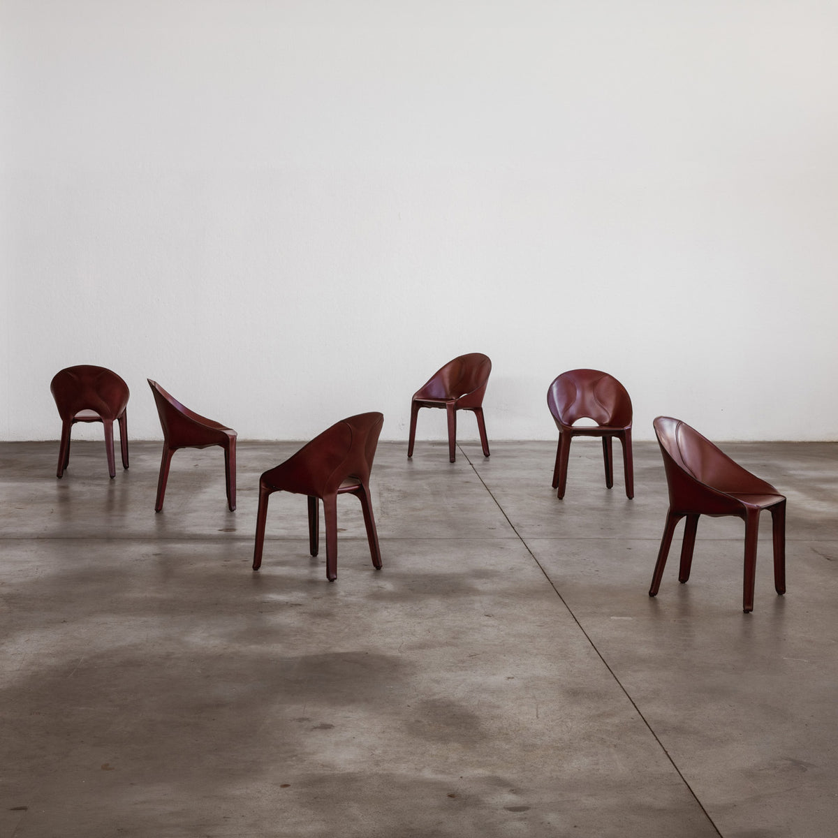 Mario Bellini “Lira & Liuto” Chairs for Cassina, Bordeaux Leather, 1989, Set of 6