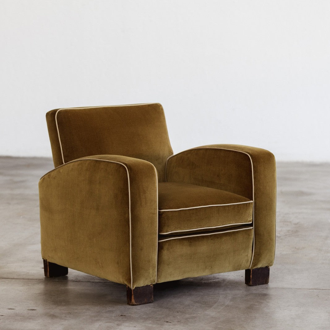 Jacques Adnet Club Armchairs, Musk Green Velvet, 1930s, Set of 2