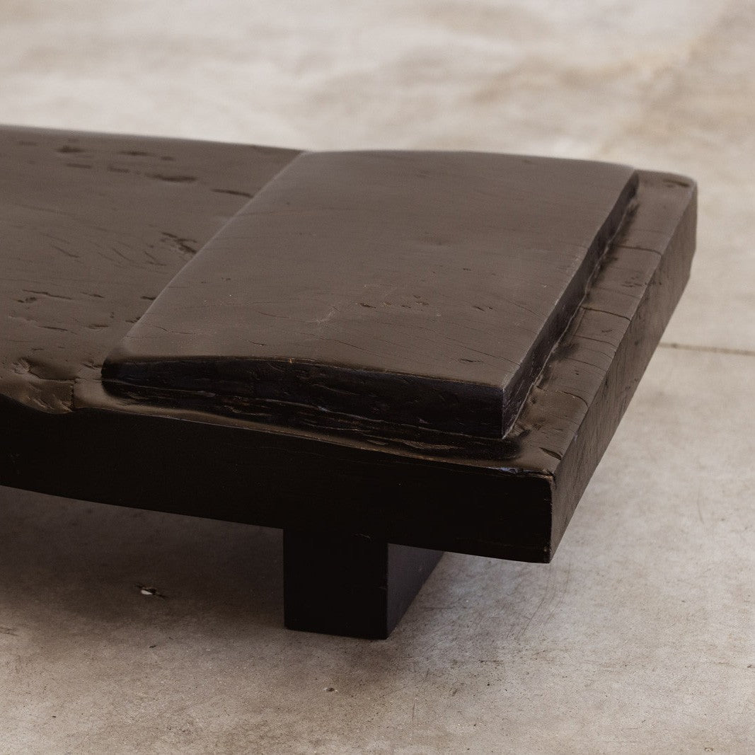 Sculptural Monolithic Black-Stained Wood Banquette, France, 1960s