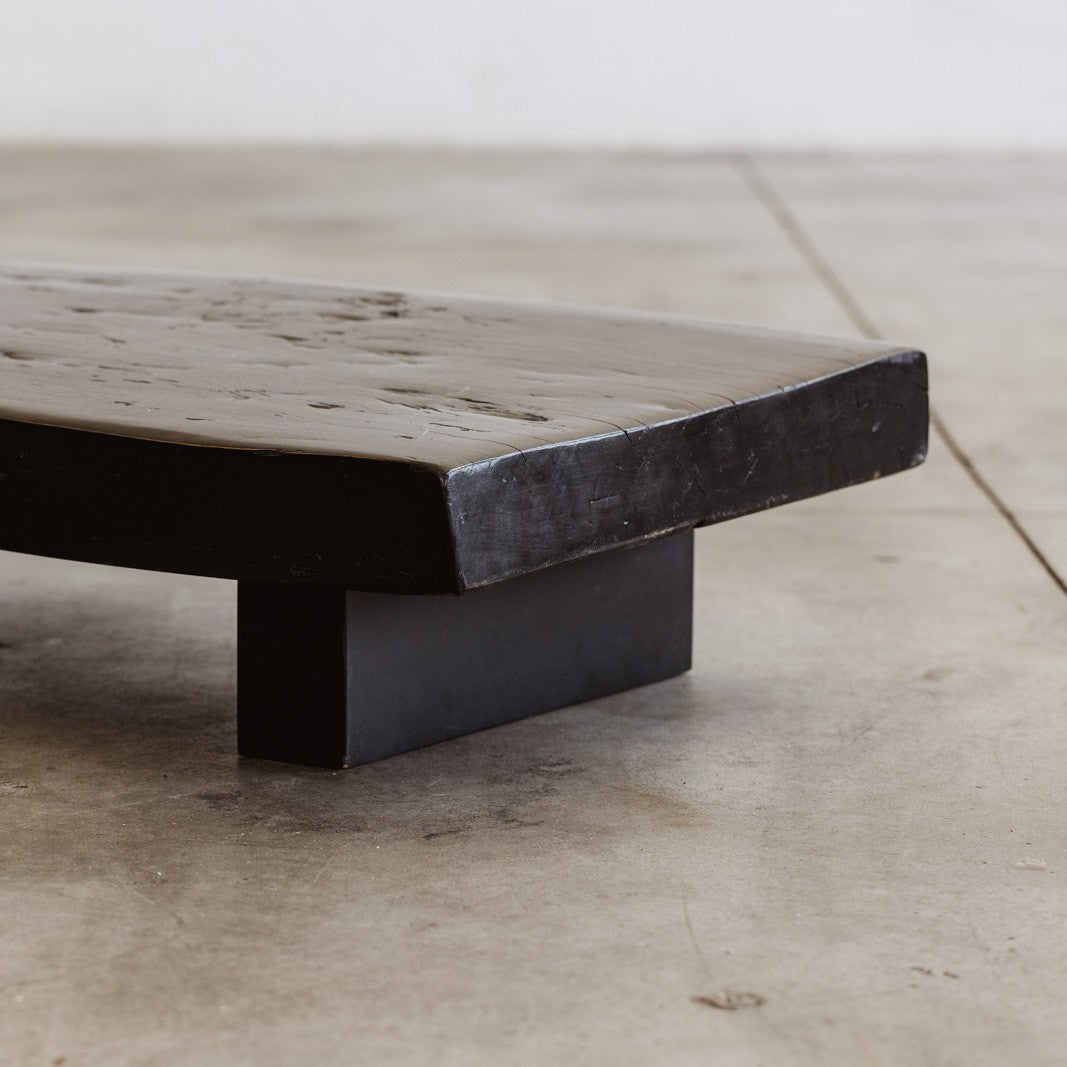 Sculptural Monolithic Black-Stained Wood Banquette, France, 1960s