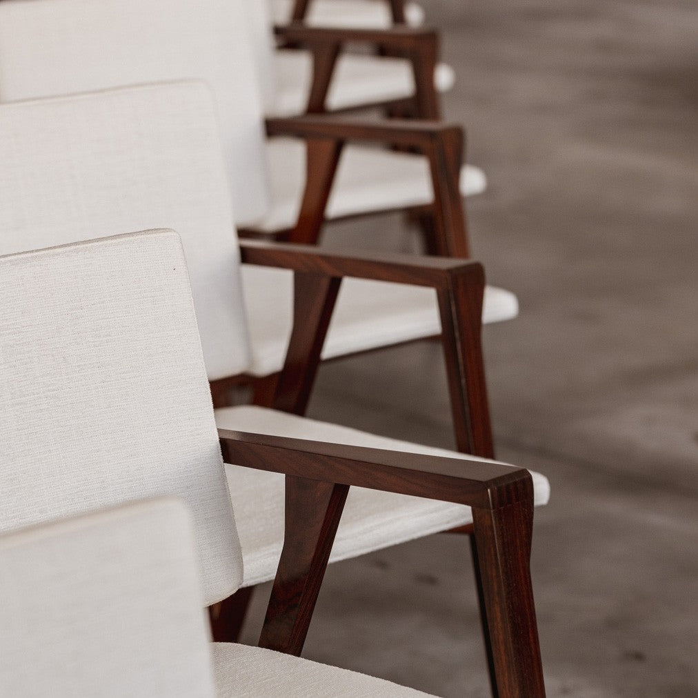 Franco Albini 832 "Luisa" Chairs for Poggi, White Chenille, 1953, Set of 8