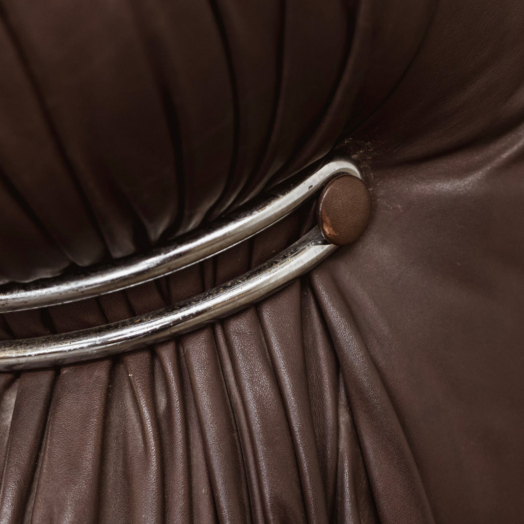 Afra & Tobia Scarpa "Soriana" Easy Chairs for Cassina, Dark Brown Leather, 1969