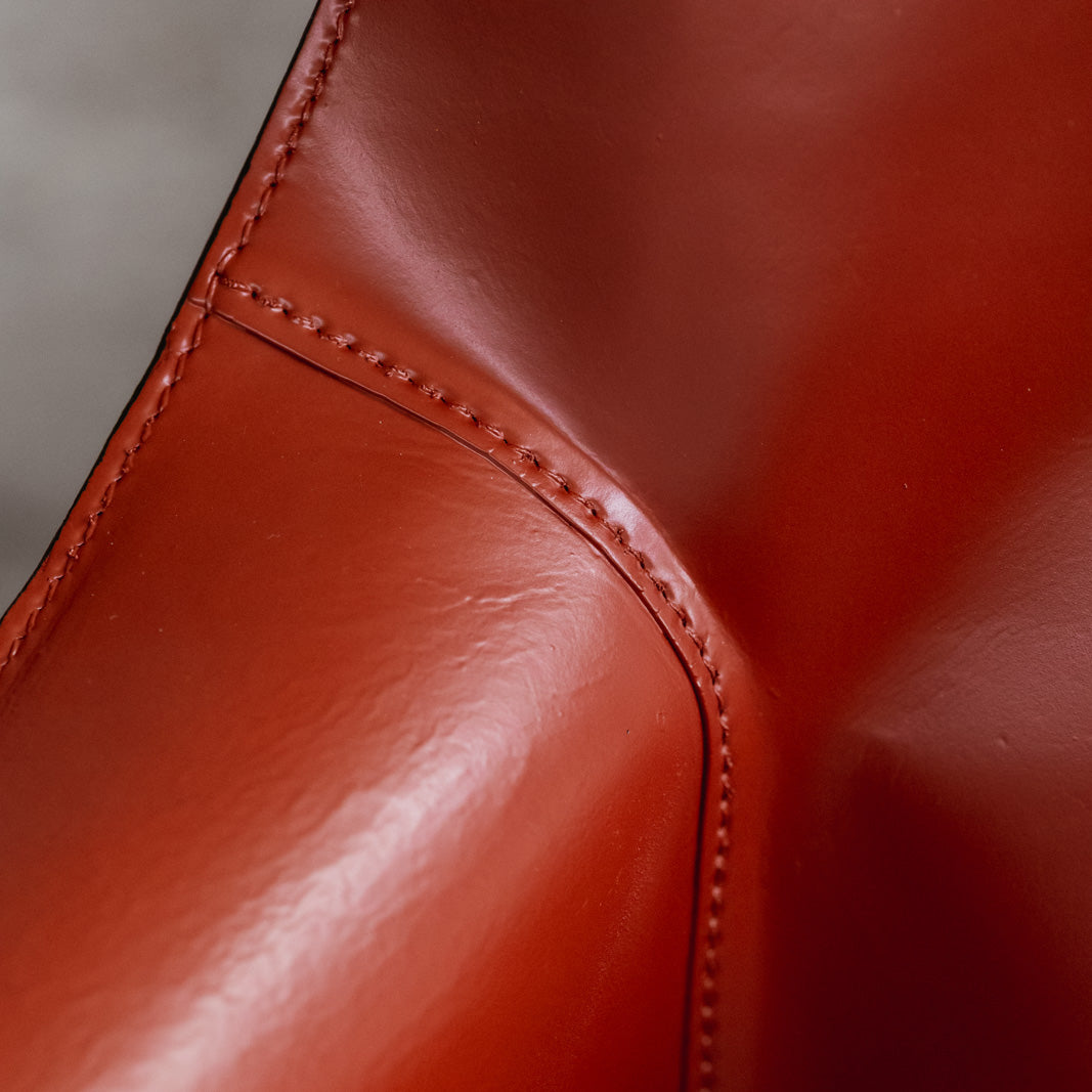 Mario Bellini "CAB 413" Dining Chairs for Cassina, China Red Leather, 1977