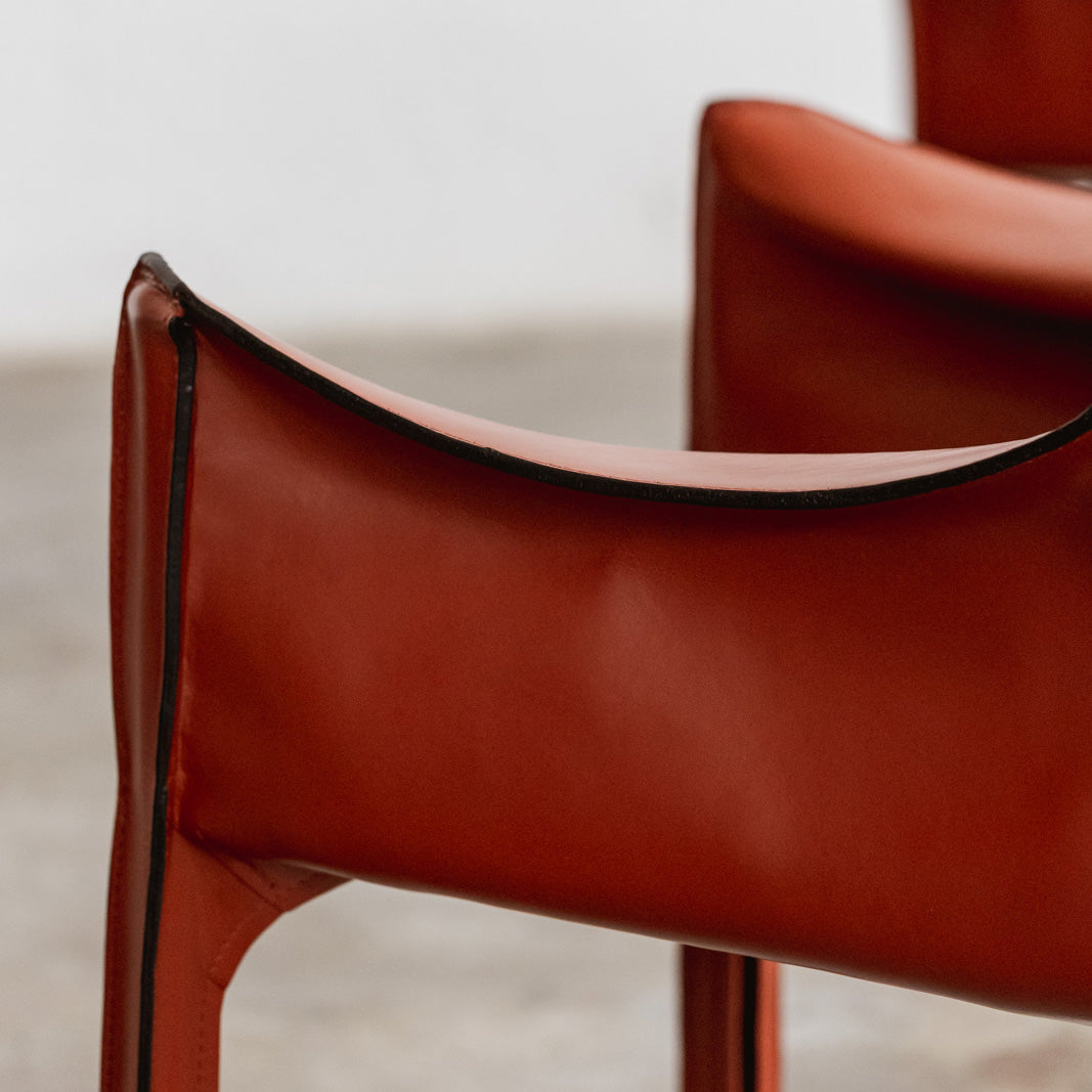 Mario Bellini "CAB 413" Dining Chairs for Cassina, China Red Leather, 1977