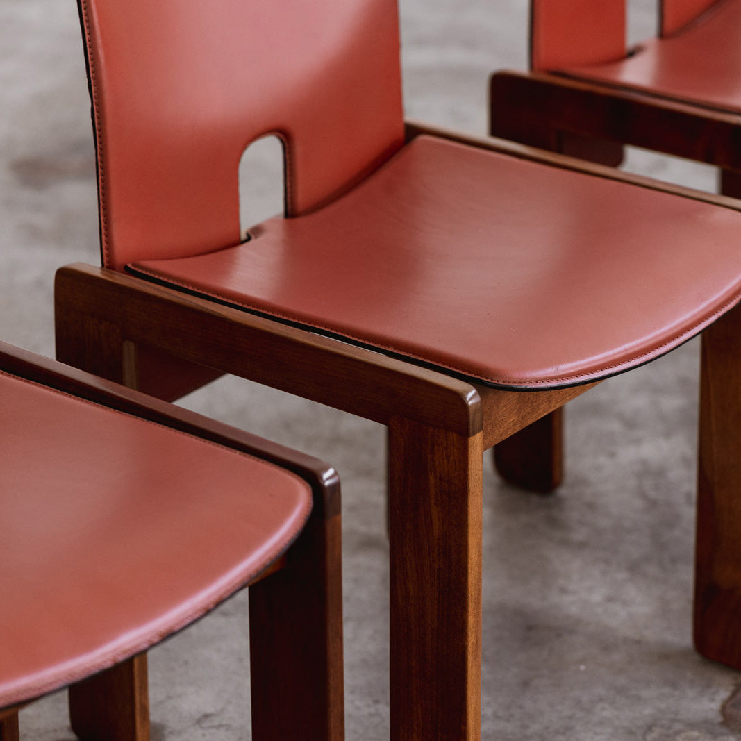 Afra & Tobia Scarpa "121" Dining Chairs for Cassina, Red leather, 1968, Set of 6