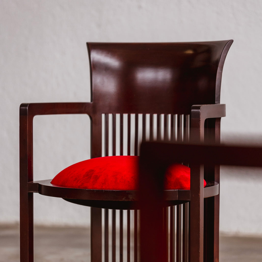 Frank Lloyd Wright "Barrel" Chairs for Cassina, Red Velvet, 1937, Set of 4