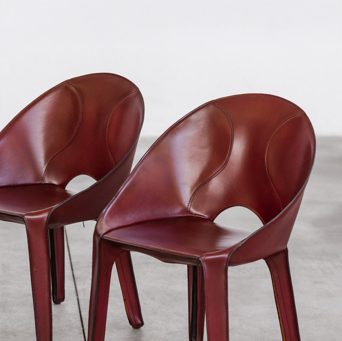 Mario Bellini “Lira & Liuto” Chairs for Cassina, Bordeaux Leather, 1989, Set of 6