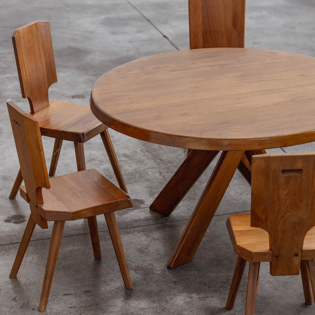 Pierre Chapo T21B "Sfax" Table & "S28" Chairs for Atelier Pierre Chapo, Wood, France, 1970s