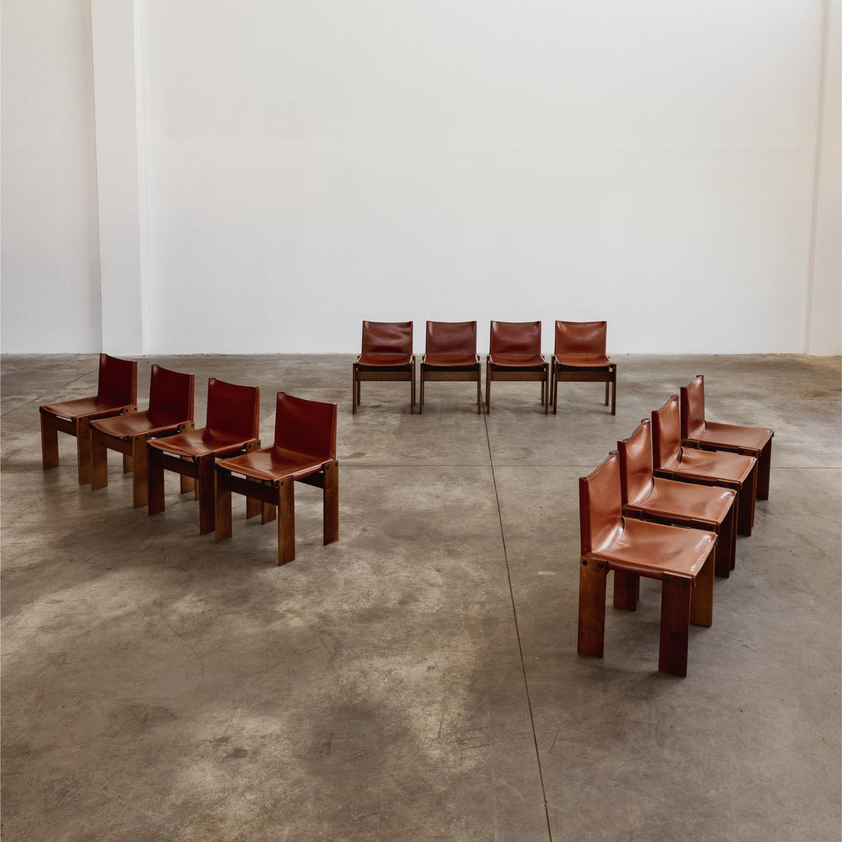 Afra & Tobia Scarpa "Monk" Dining Chairs for Molteni, Red Leather, 1974