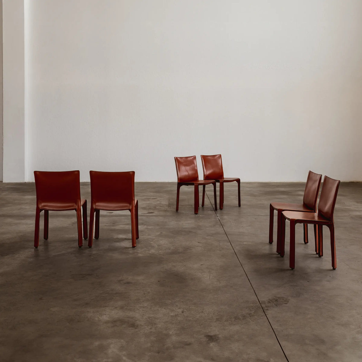 Mario Bellini "CAB 412" Dining Chairs for Cassina, China Red Leather, 1978