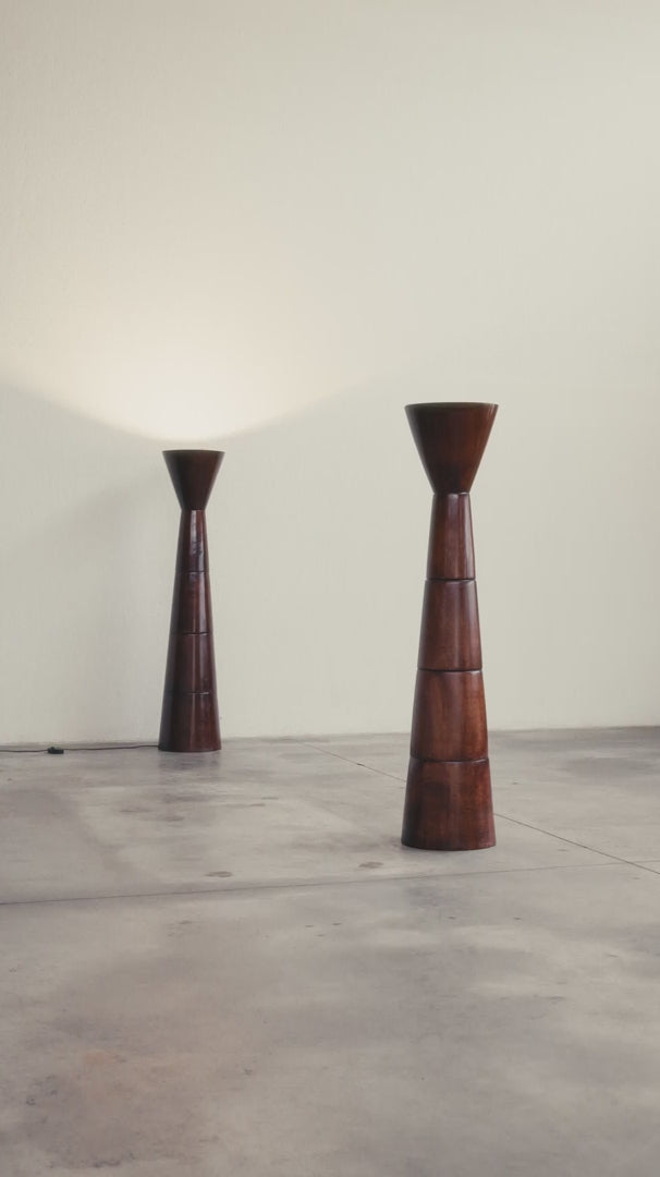 Sculptural Turned Wood Floor Lamps, France, 1960, Set of 2