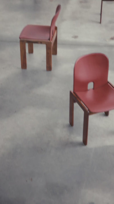Afra & Tobia Scarpa "121" Dining Chairs for Cassina, Red Leather, 1965, Set of 6