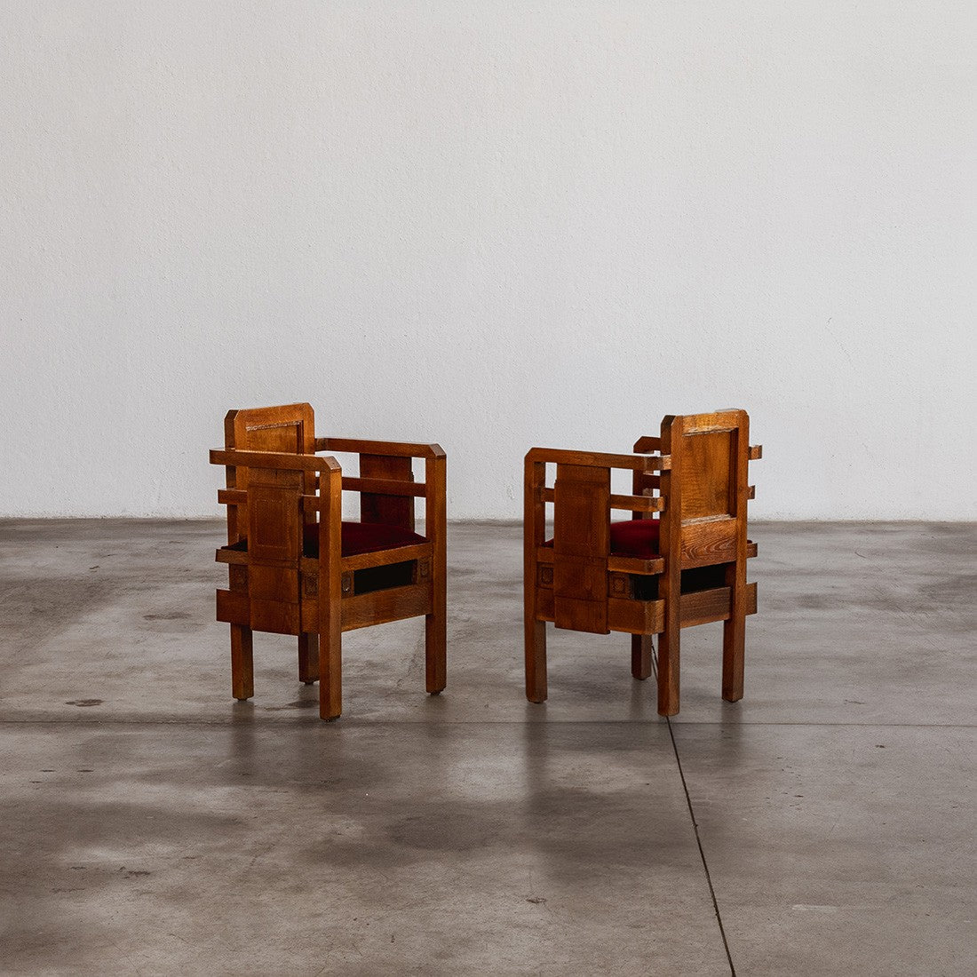 Architectural Art Deco Chairs, Italy, 1930s, Set of 2