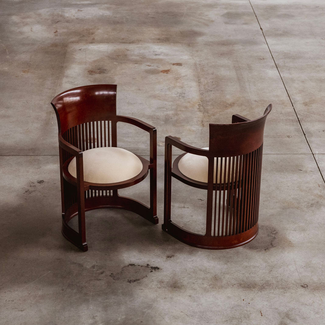 Frank Lloyd Wright "Barrel" Chairs for Cassina, Ivory Velvet, 1937, Set of 4