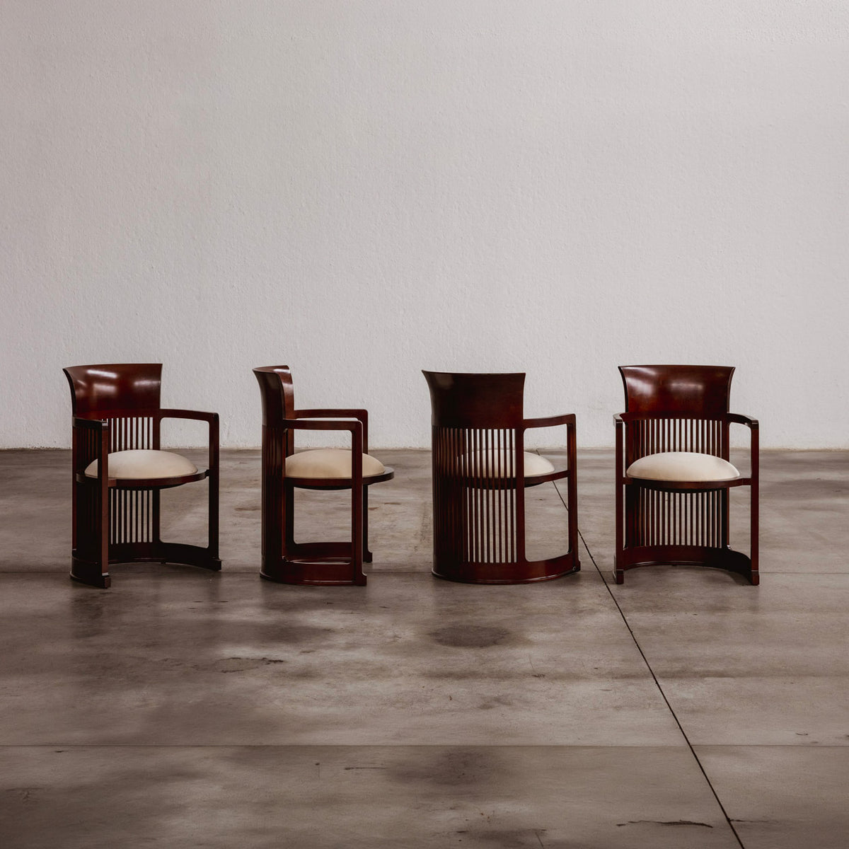 Frank Lloyd Wright "Barrel" Chairs for Cassina, Ivory Velvet, 1937, Set of 4