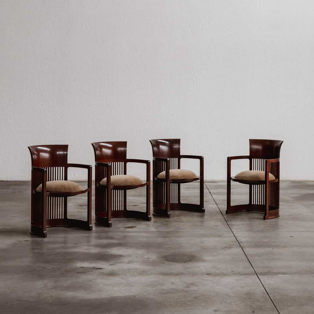 Frank Lloyd Wright "Barrel" Chairs for Cassina, Beige Velvet, 1937, Set of 4