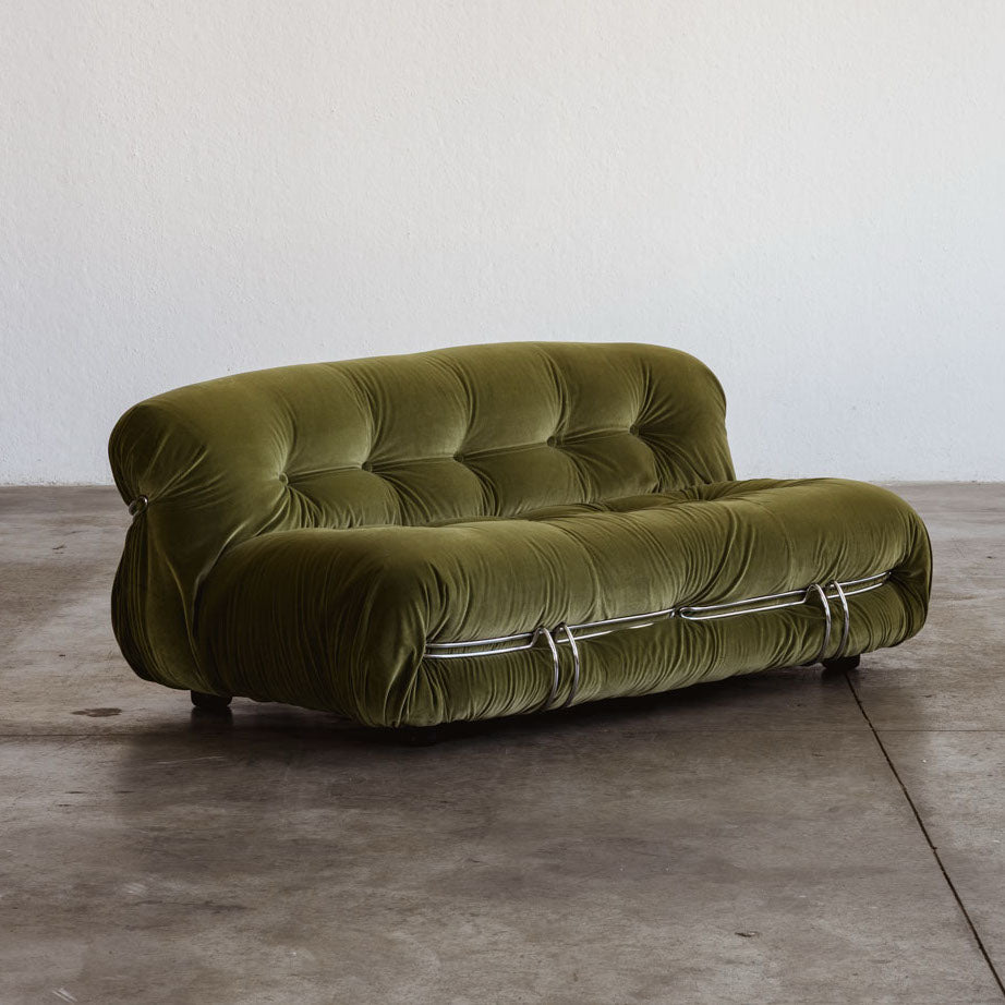 Afra & Tobia Scarpa "Soriana" Sofa for Cassina, Green Velvet, 1969