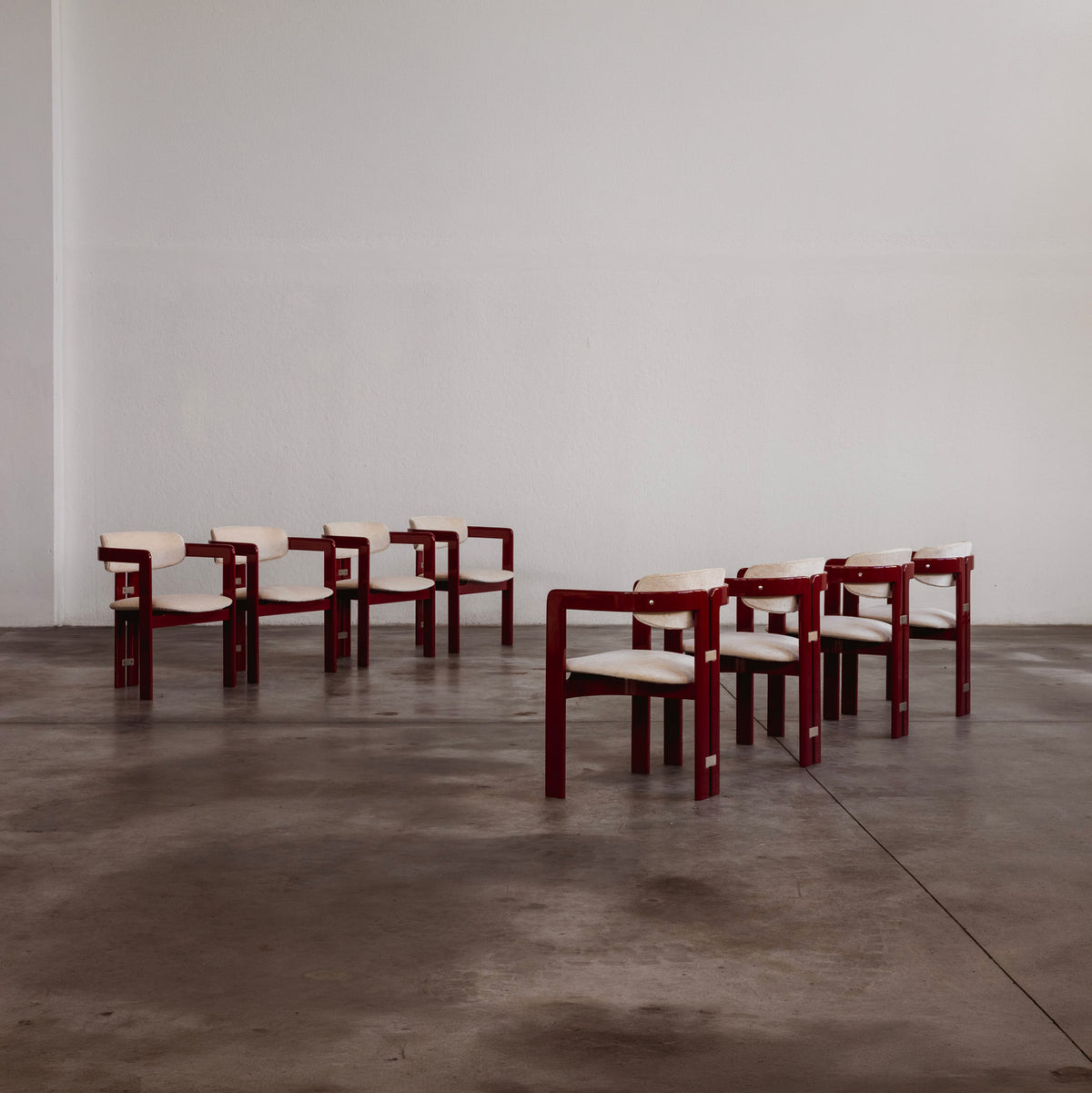 Augusto Savini “Pamplona” Dining Chairs for Pozzi, Cherry Red, 1965, Set of 8