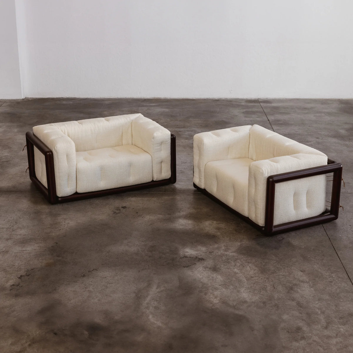 Carlo Scarpa "Cornaro" Armchairs for Gavina, Ivory Linen, 1973