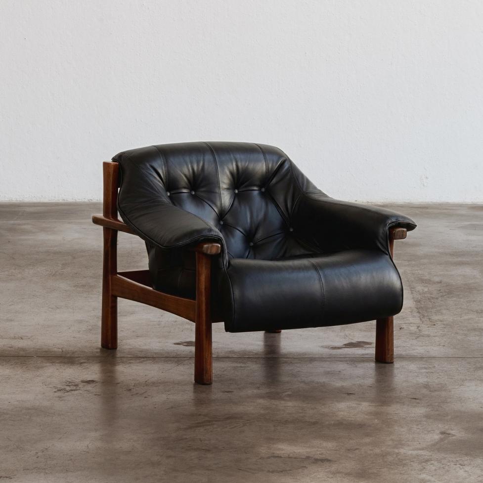 Percival Lafer "MP-41" Armchairs for Lafer MP, Black Leather, 1972