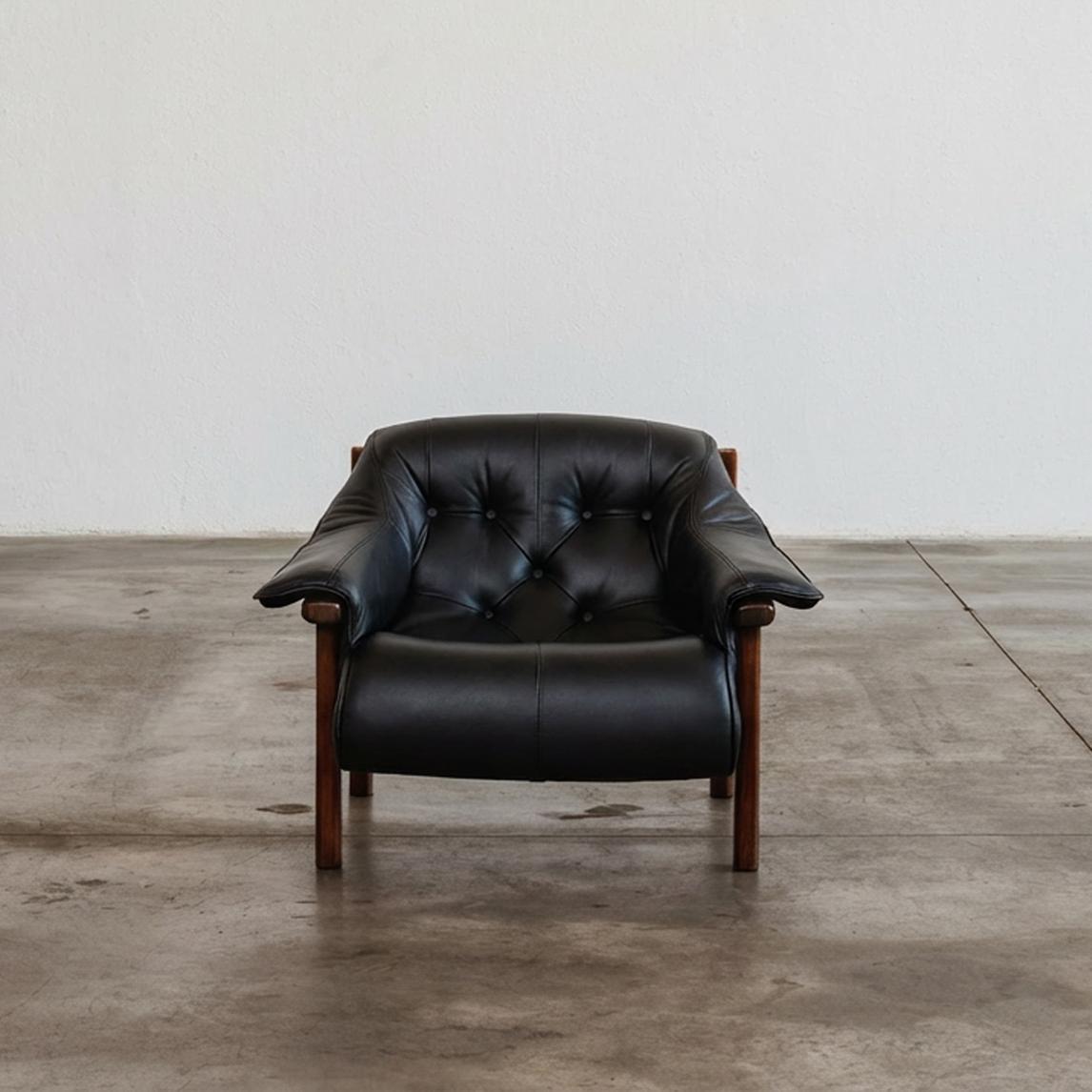 Percival Lafer "MP-41" Armchairs for Lafer MP, Black Leather, 1972