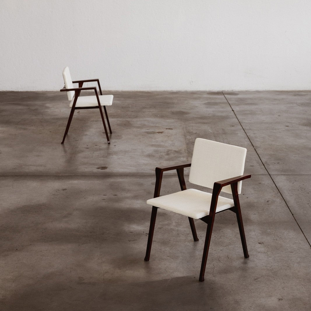 Franco Albini 832 "Luisa" Chairs for Poggi, White Chenille, 1953, Set of 8