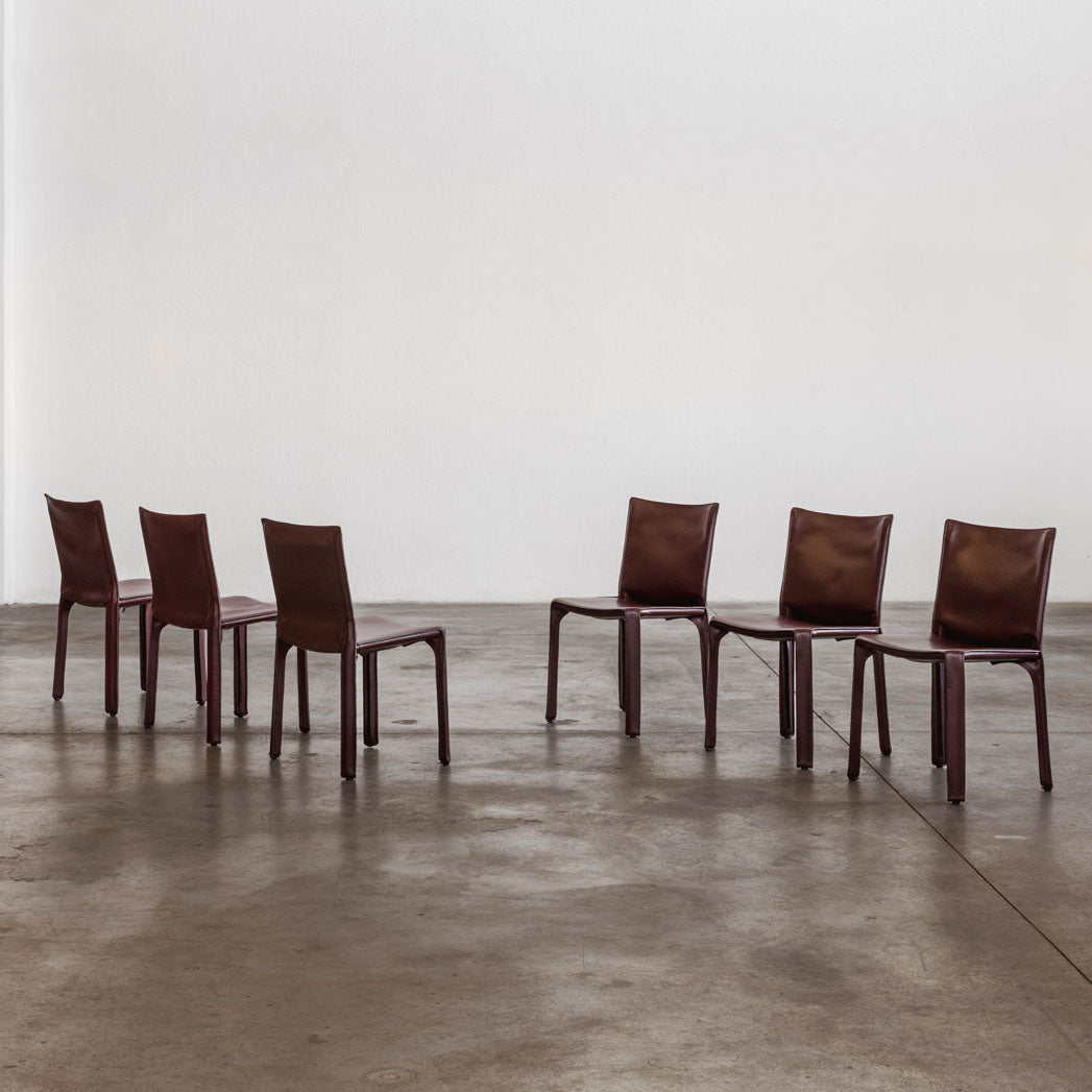 Mario Bellini "CAB 412" Dining Chairs for Cassina, Bordeaux Leather, 1978