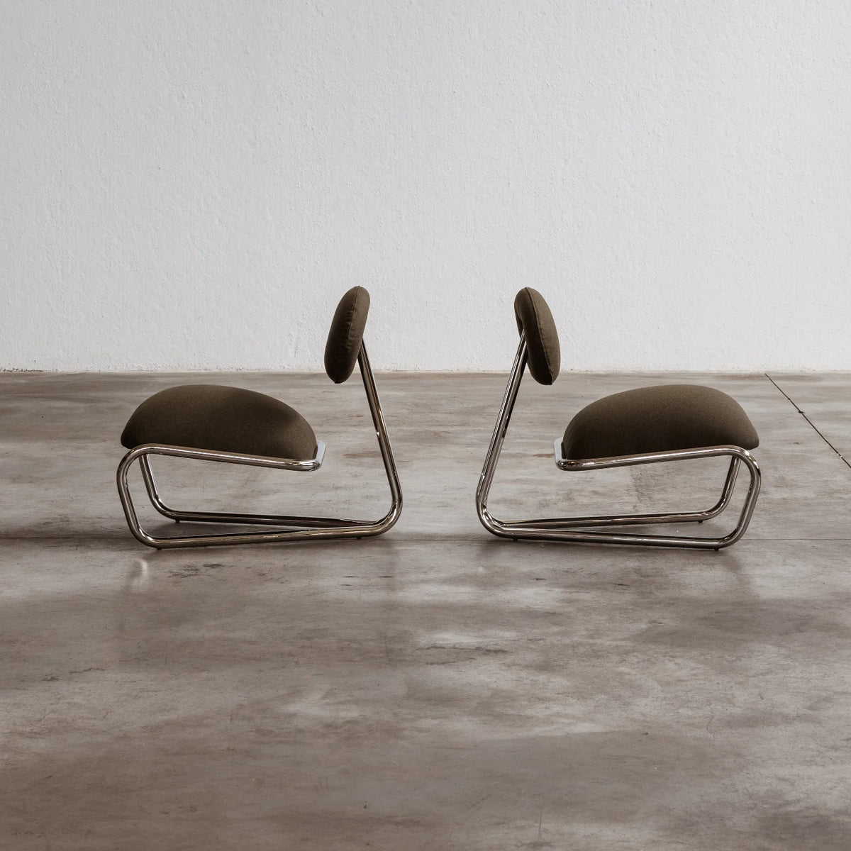 Modernist Lounge Chairs, Green Wool, 1970
