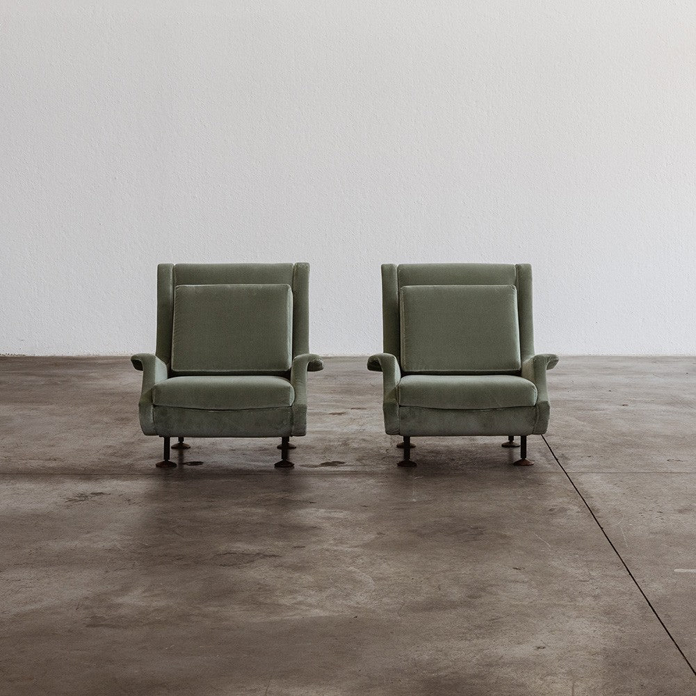 Marco Zanuso "Regent" Armchairs for Arflex, Sage Green Velvet, 1960, Set of 2