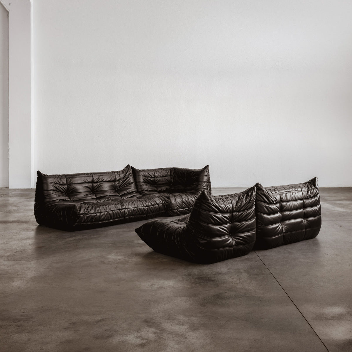 Michel Ducaroy "Togo" Modular Sofa for Ligne Roset, Black Leather, 1973