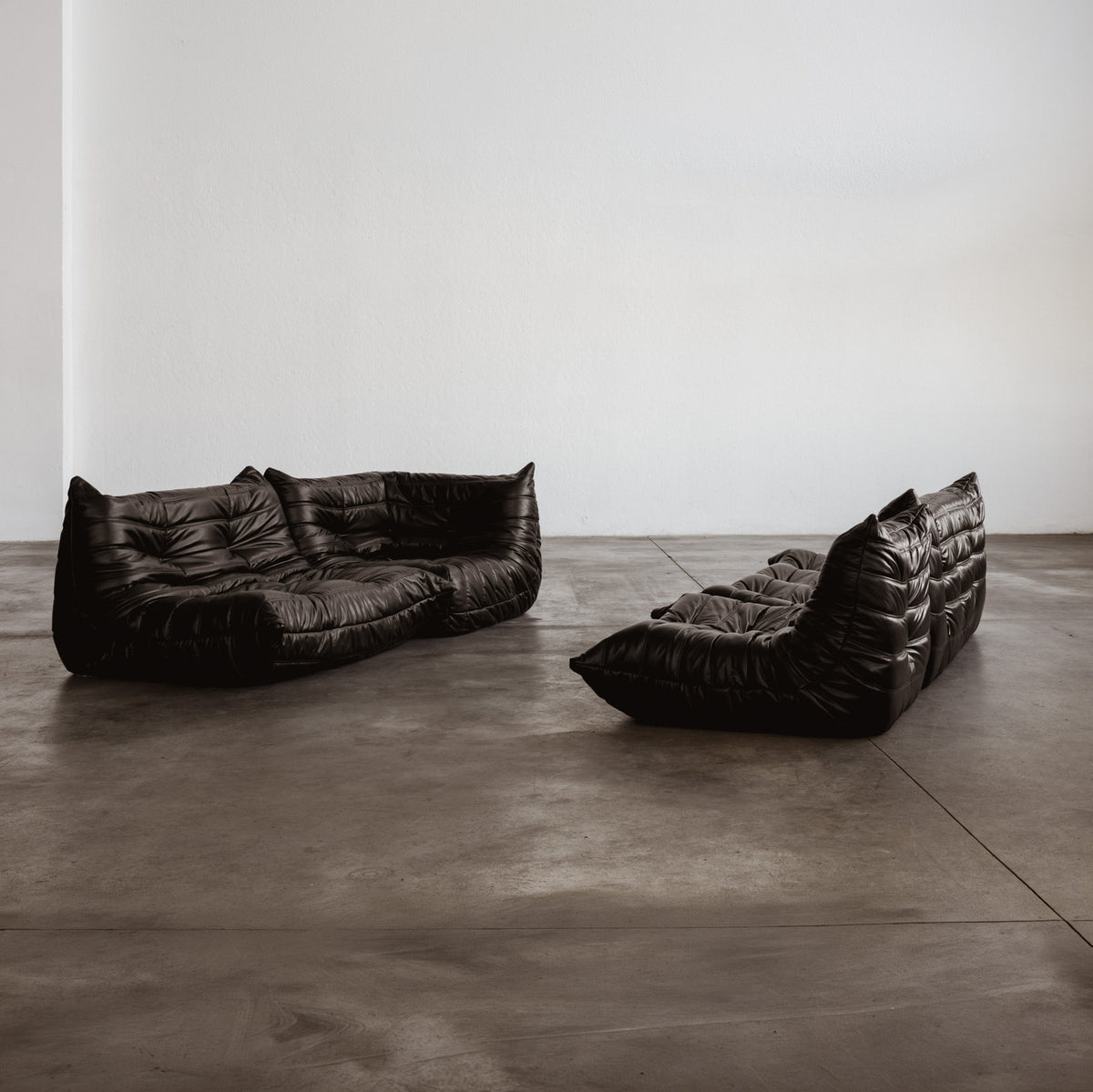 Michel Ducaroy "Togo" Modular Sofa for Ligne Roset, Black Leather, 1973