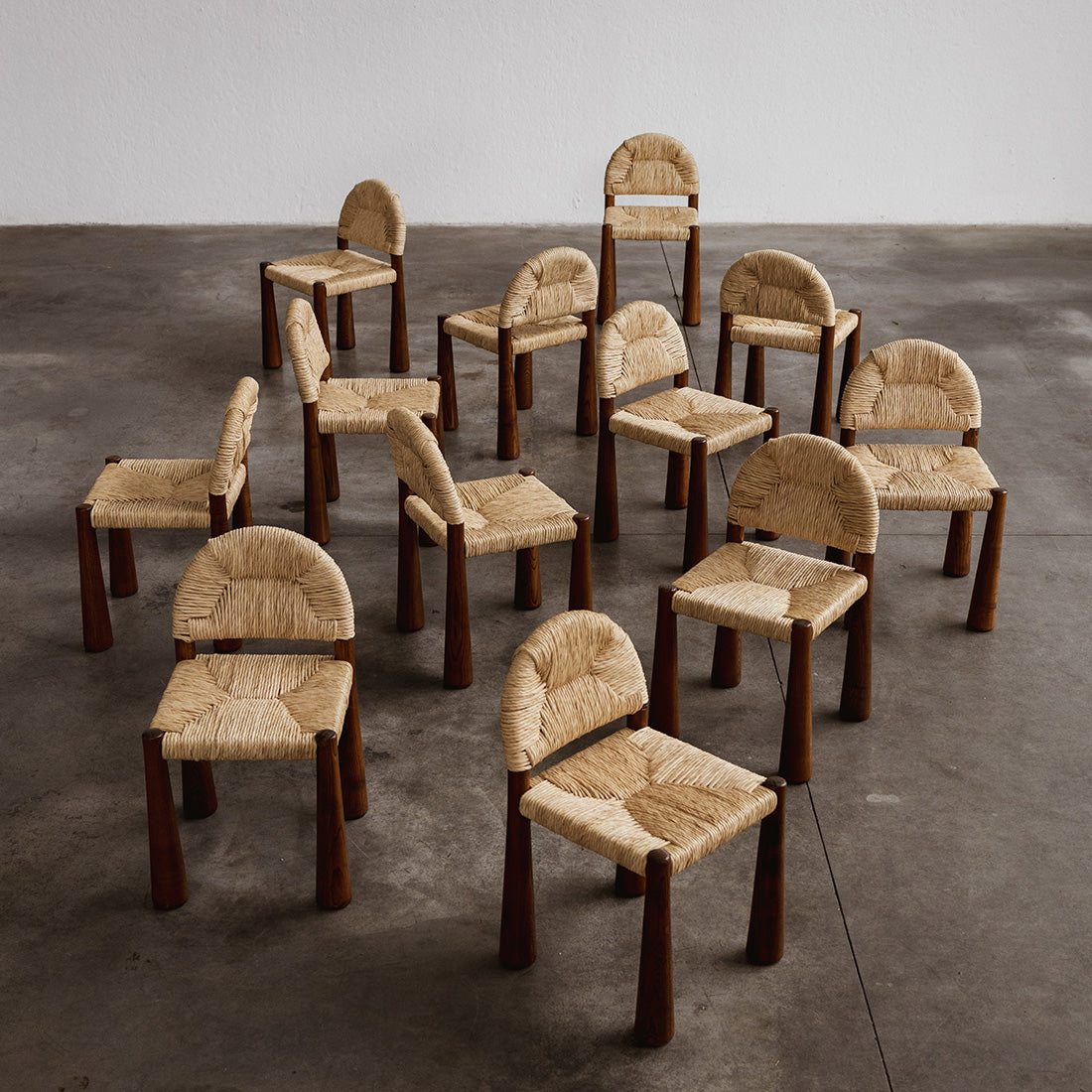 Alessandro Becchi "Toscanolla" Dining Chairs for Giovannetti, Brown Ashwood, 1970, Set of 12