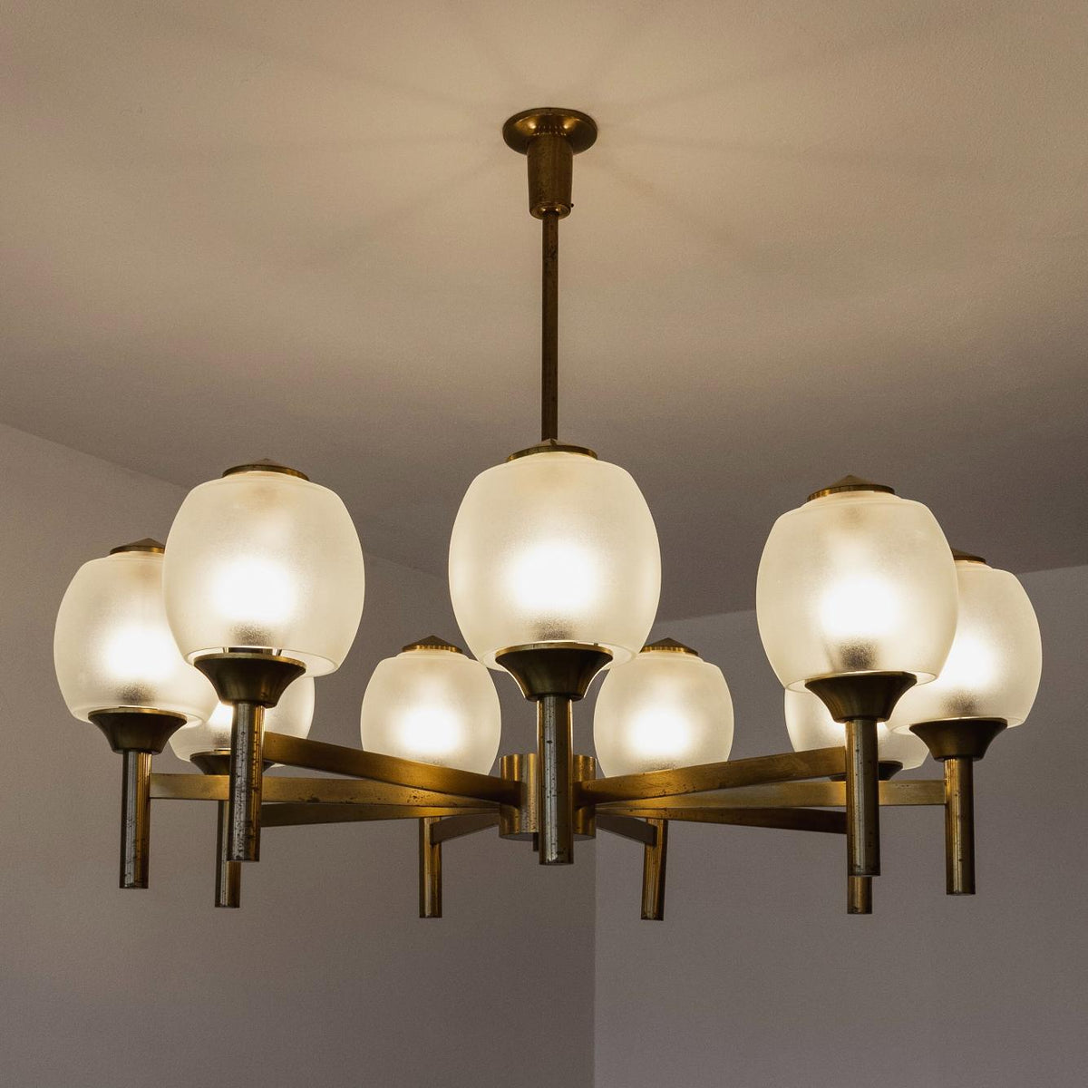 Angelo Lelii Brass Chandelier for Arredoluce, 1950