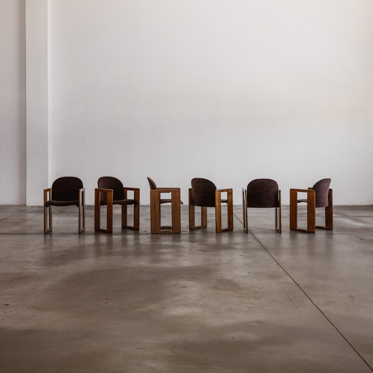 Afra & Tobia Scarpa "Dialogo" Dining Chairs for B&B Italia, Dark Brown Velvet, 1973, Set of 6