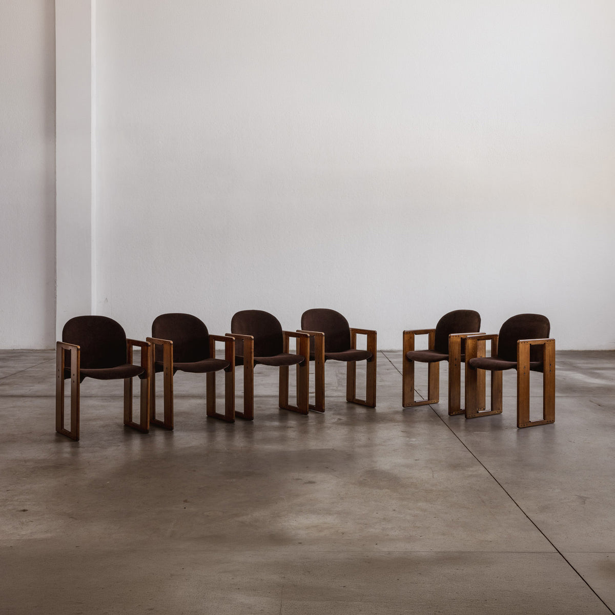 Afra & Tobia Scarpa "Dialogo" Dining Chairs for B&B Italia, Dark Brown Velvet, 1973, Set of 6