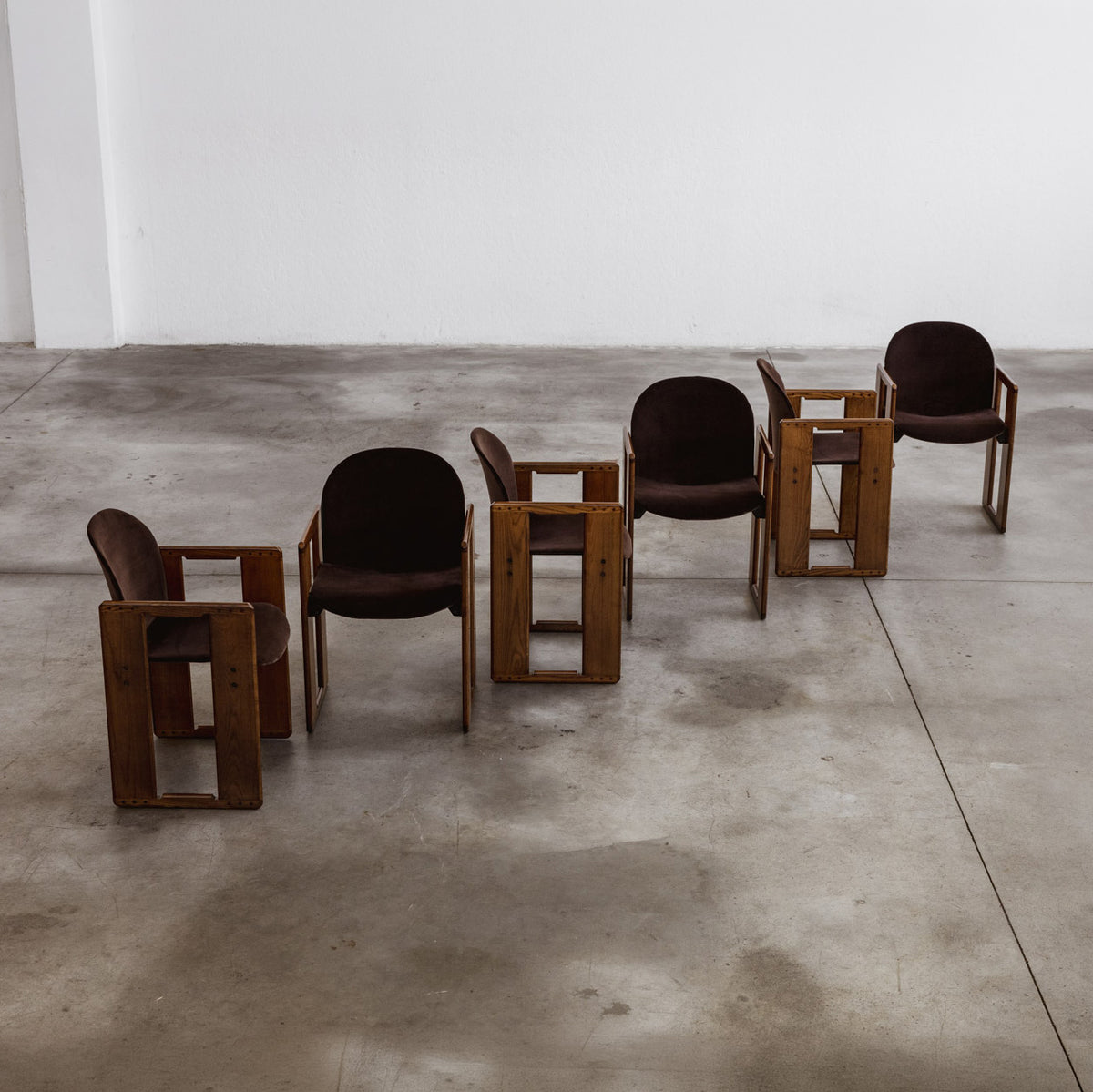 Afra & Tobia Scarpa "Dialogo" Dining Chairs for B&B Italia, Dark Brown Velvet, 1973, Set of 6