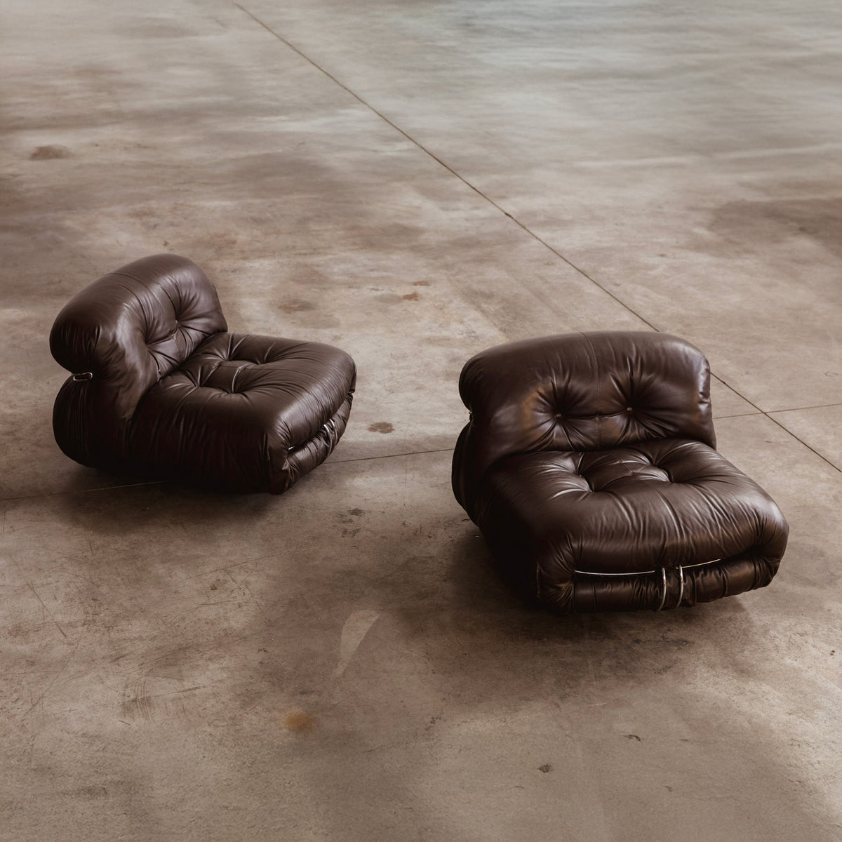 Afra & Tobia Scarpa "Soriana" Easy Chairs for Cassina, Dark Brown Leather, 1969