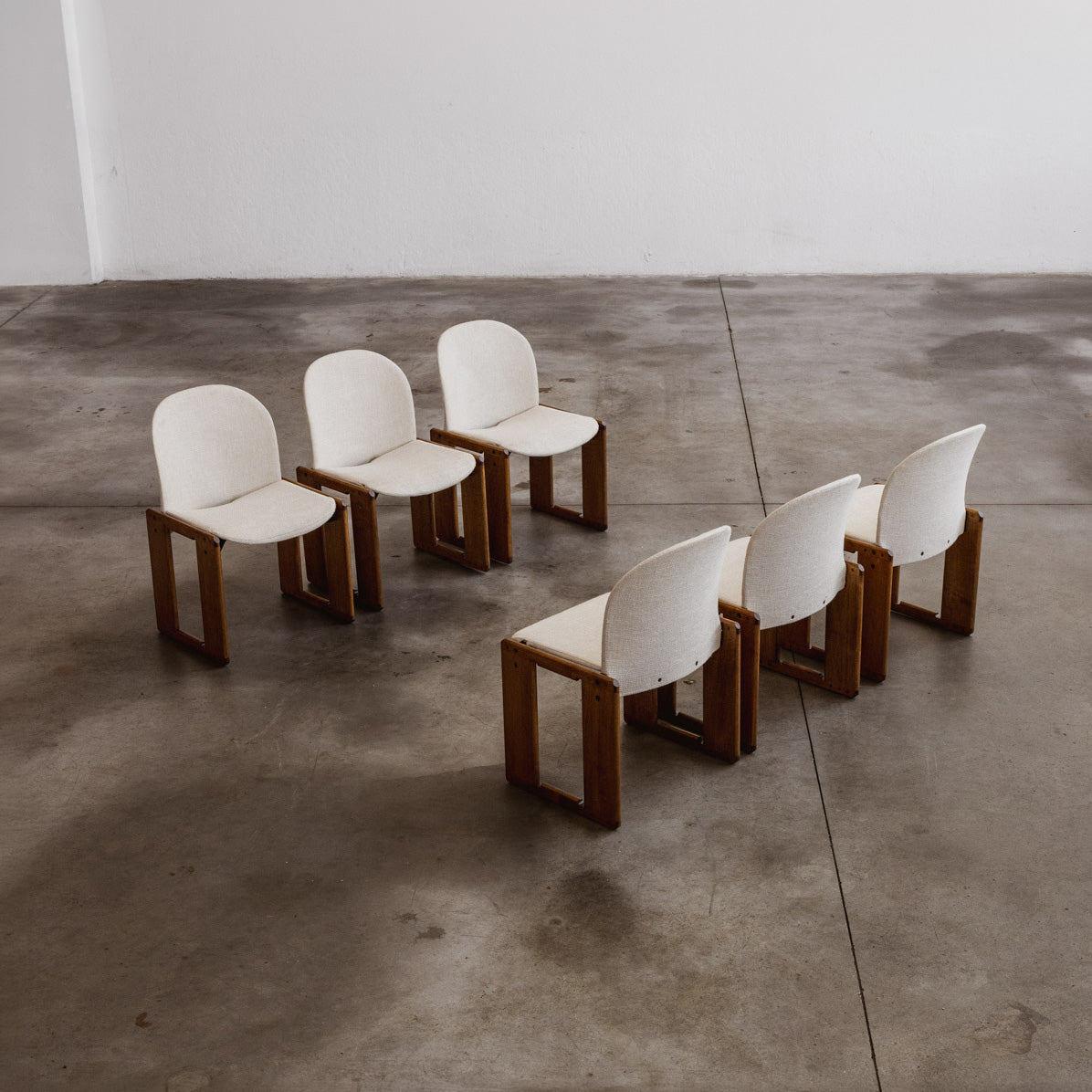 Afra & Tobia Scarpa "Dialogo" Dining Chairs for B&B Italia, White Linen, 1973, Set of 6