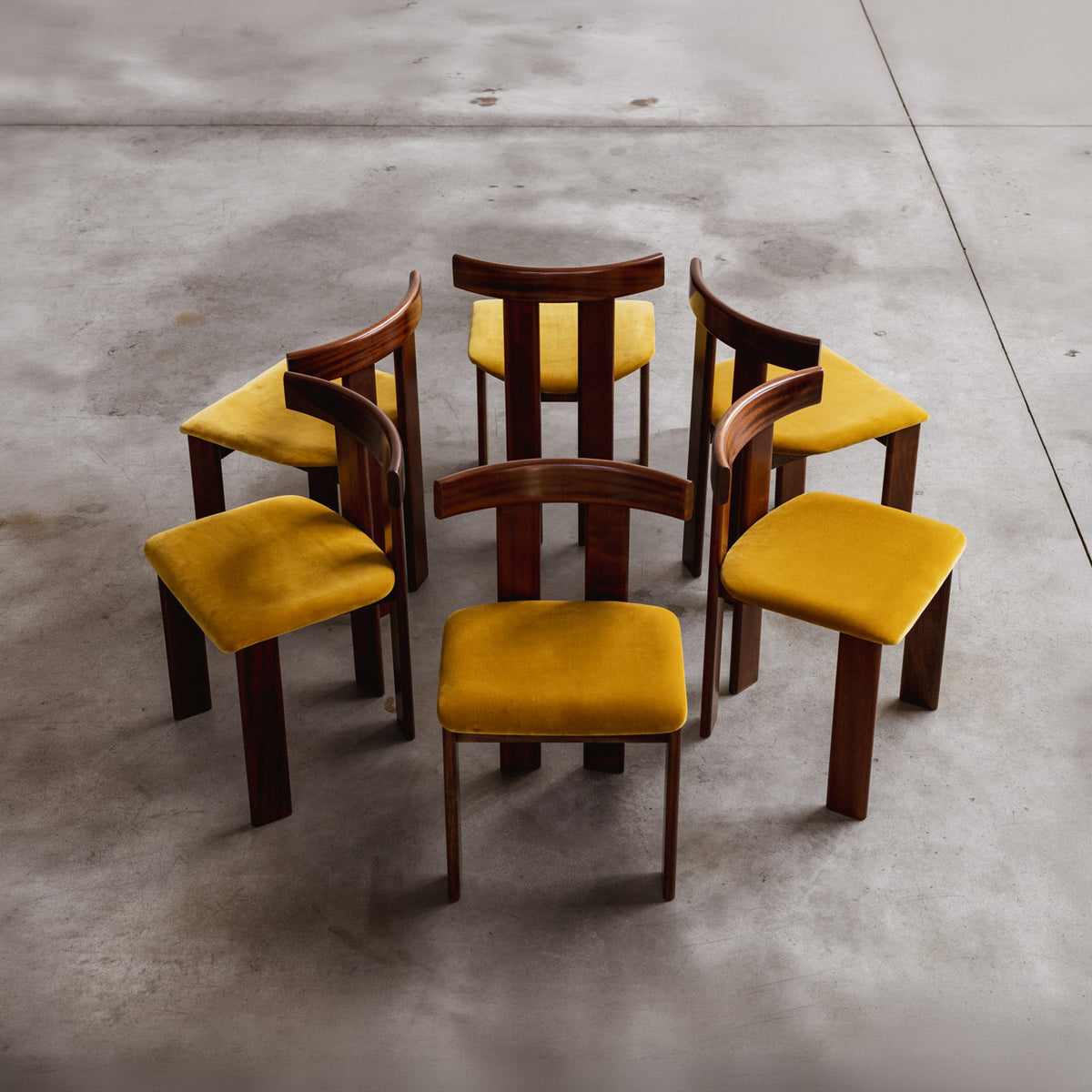 Luigi Vaghi Dining Chairs for Former, Amber Velvet, 1968, Set of 6