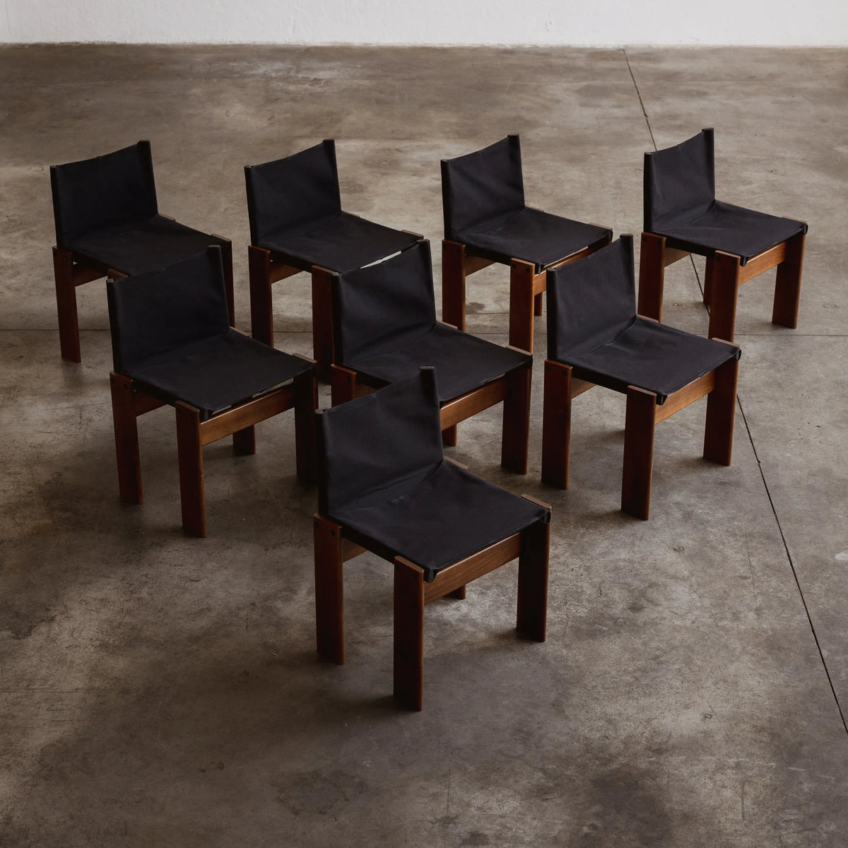 Afra & Tobia Scarpa "Monk" Dining Chairs for Molteni, Black Canvas, 1974