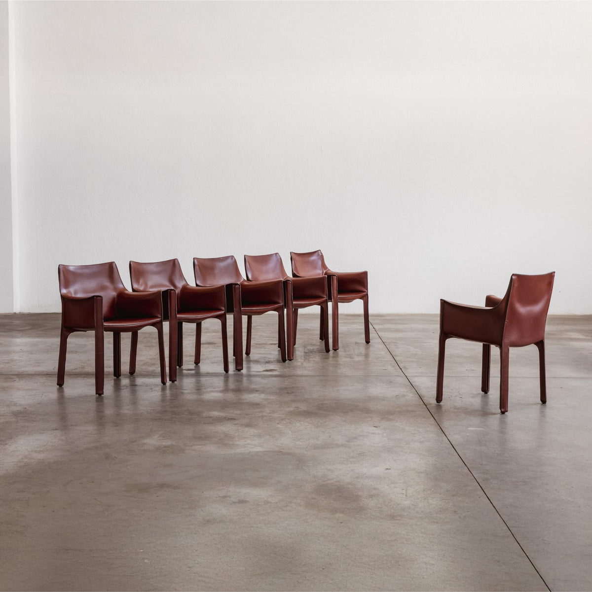 Mario Bellini "CAB 413" Chairs for Cassina, Russian Red Leather, 1977